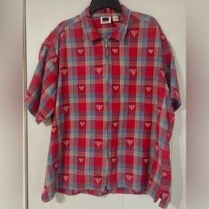 C.S.T Sport Vintage Red White & Blue Embroidered Heart Zip Up Blouse Cotton 3X